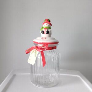 New B Harbor Collection Snowman 6" Glass Jar Lid with Seal Ribbed Texture
